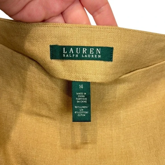 Lauren Ralph Lauren Tan Linen Blend Buckle Wrap Skirt Size 14 Womens - Picture 5 of 7
